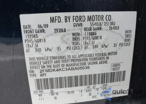 2010 Ford Edge Limited z USA, uszkodzony, nr VIN 2FMDK4KC3ABA05036